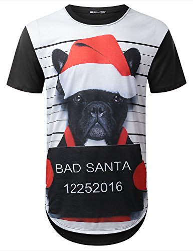 URBANCREWS Mens Hipster Hip Hop Bad Santa Graphic Longline T-shirt BLK, M