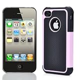 PINK / BLACK COMBO HARD CASE COVER SOFT GEL SKIN FOR IPHONE 4 G 4S 4th WITH SCREEN FILM PROTECTORS & STYLUS