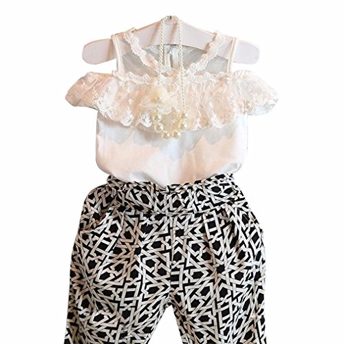 FEITONG Kids Girls' Clothing Set Plaid Strapless Sling Lace Shirt Top + Pant