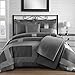 King & Queen Home Modern Frame Microfiber Lacquer 5 Piece Comforter Set (King, Grey)