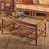 Reformation New Solid Cane Glass Top Wood Storage Coffee Table sf