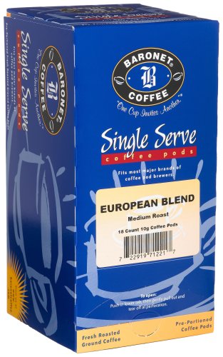 Baronet Coffee European Blend Coffee Pods, Medium Roast 18-Count Boxes (Pack of 4) by Coffee Pods