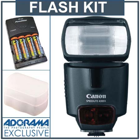 Canon Speedlite 430EX Flash Basic Outfit with 4 NiMH Batteries, Charger, Flashpoint Flash Diffuser