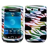 Fish Bone Protector Skin Hybrid Snap On Gel Cover (Faceplate) Cell Phone Case for RIM BlackBerry Torch 9800 AT&T - Colorful Zebra /Black