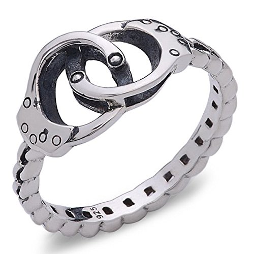 Handcuff Ring with Chain Band in 925 Sterling Silver by Silver Phantom Jewelry