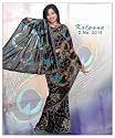 Black and Aqua Party wear contemporary georgette sari fabric / saree / wrap