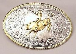 COWBOY RIDING BULL STERLING SILVER/GOLD PLATED  BELT BUCKLE