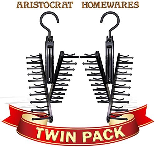 Aristocrat Tie Rack Hanger TWIN PACK - Compact Closet Organizer - Quality Non-Slip holds 40 Ties Adjustable Criss-Cross Design