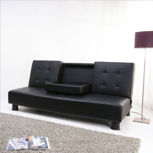 Dorel Home Products Julia Faux Leather Futon with Cupholder, Black