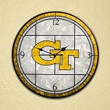 GEORGIA TECH YELLOW JACKETS 12 Stunning Hand Painted Team Logo & Colors ART-GLASS CLOCK