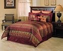 7 Pieces Satin Burgundy Stripe Comforter Set Bed-in-a-bag Queen Size