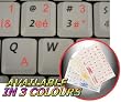 DUTCH BELGIAN KEYBOARD STICKERS WITH RED LETTERING ON TRANSPARENT BACKGROUND