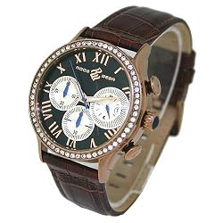 ROCAWEAR Rose Gold-tone Iced Classic Chronograph Strap Watch. Model: RL215210