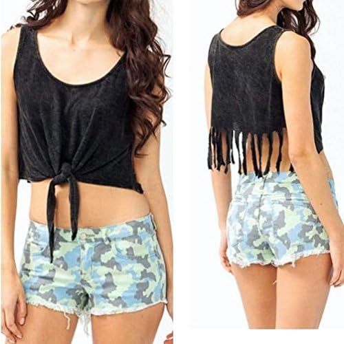 Janestore Fashion Acid Mineral Wash Vintage Slashed Fringe Women Top Blouse S M L