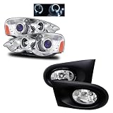 02-04 Acura RSX Chrome LED Halo Projector Headlights  w Amber + Fog Lights Combo by Luminx Lighting