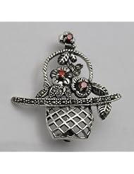 Sterling Silver 38 mm Wide 39 mm Length FLOWERS Marcasite Brooch Pin