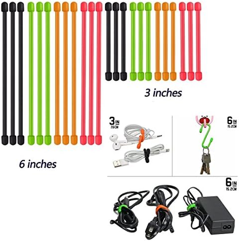 QIHUI Reusable Twist Ties Cord Ties Gear ties Cable Organizer 4 Colors (Diameter-4 mm,3 Inch and 6 Inch) (12pcs(3inch)+12pcs(6inch))