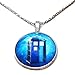 Blue Tardis Silver Tone Cabochon Pendant Necklace TV Inspired