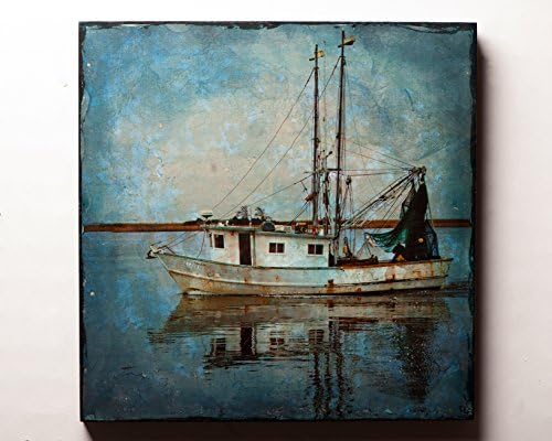 Fishing Boat Photo Transfer Art on Wood 12x12: End of the Day