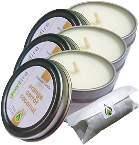 Greenfire All Natural Massage Oil Candles, Orange Carrot Coconut, Travel Size 1 Fluid Ounce, Set of 3