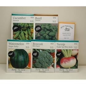 Family Garden Variety Collection: Cucumbers, Watermelon, Turnips, Broccoli, Nasturtiums & Basil Family Garden Variety Collection: Cucumbers, Watermelon, Turnips, Broccoli, Nasturtiums & Basil
