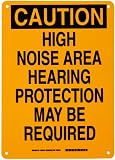 Brady 43048 10 Width x 14 Height B-555 Aluminum, Black on Yellow Ear Protection Sign, Header Caution, Legend High Noise Area Hearing Protection May Be Required
