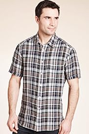 XXXL Blue Harbour Pure Linen Checked Shirt