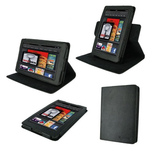 rooCASE Dual-View Multi Angle (Black) Leather Folio Case Cover for Amazon Kindle Fire 7-Inch Android Tablet