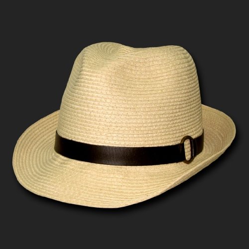 Braided Straw Fedora Hat Leather Band Size SM/MED