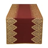 Global Home Polysilk Print Table Runner - Red with Gold