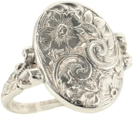 Victorian Style Sterling Silver Engraved Floral Whimsy Ring (Sz 8)