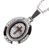 Pugster Oval Metal Crystal Cross Pendant Necklace