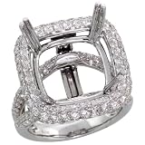 14k White Gold Semi-Mount Square-shaped Diamond Ring, w/ 2.45 Carats Brilliant Cut Diamonds, 3/4 (19mm) wide