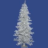 7.5' Silver Pre-Lit Wide Cut Laser Tinsel Christmas Tree - Clear Lights