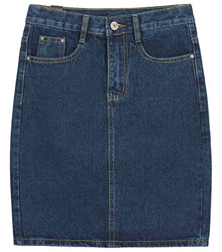 Chouyatou Women's Basic Five-Pocket Stretchy Denim Skirt with Slit