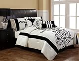 7Pcs Queen Salma Black and White Flocking Comforter Set