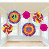 Feeling Groovy Paper Fan Decorations 6ct