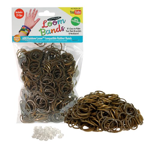 Loom Rubber Bands - 600 Metallic Shimmer Rubber Band Refill Pack with Clips (Metallic Gold) - 100% Latex Free