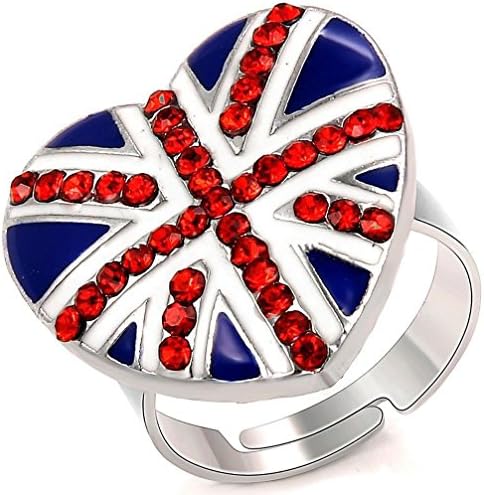 Janestore Love Heart Shape British UK England Flag Pattern Opening Size Adjustable Ring