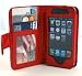 New Navor All-in-one Life Protective Deluxe Book Style Folio Wallet Leather Case for Apple iPhone 4 4S Multifunctional - Three 3 Pockets Slots to Keep Bank Cards Driving License Bills Money & Belongings Safe - Hot Red - Fit for Verizon, AT&T, Sprint, Rogers, Fido etc