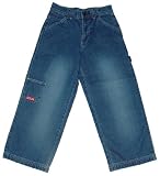 Acid Wash Cross Hatch Denim Jeans with Decorative Red Stitching and Carpenter's Loop
