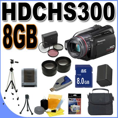 Panasonic HDC-HS300 120GB HDD HD Camcorder (Black) BigVALUEInc Accessory Saver 8GB Filters/Lenses Battery/Charger Bundle