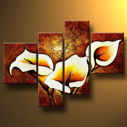 Wieco Art 4 Panels Modern Canvas Art Wall Decor Floral Oil Paintings on Canvas Wall Art for Home Decoration Extra Large Size III