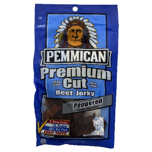 Pemmican Premium Cut Beef Jerky, Peppered, 3.65-Ounce Bags (Pack of 4) by Dried Beef