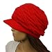 Angora Blend Crocheted Twisted Knit Beanie Visor Cap Hat - Red