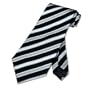 100% SILK Neck Tie. Black/Silver/Gray Diagonal Stripes necktie.
