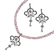 Fleur-de-lis Silver Natural Seed Pearl Pendant Necklace & Chandelier Earrings Set, Lavender Pearl Chain - Vintage Collection