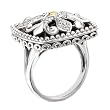 925 Silver, Onyx & Diamond Triple Fleur De Lis Ring with 18k Gold Accents (0.14ctw)- Sizes 6-8