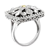 925 Silver, Onyx & Diamond Triple Fleur De Lis Ring with 18k Gold Accents (0.14ctw)- Sizes 6-8