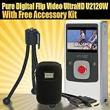 Pure Digital Flip Video UltraHD U2120W 120 Min Digital Camcorder Black With Free Accessory Kit Includes Slim Hard Shell Case + HDMI Cables + Mini Tripod